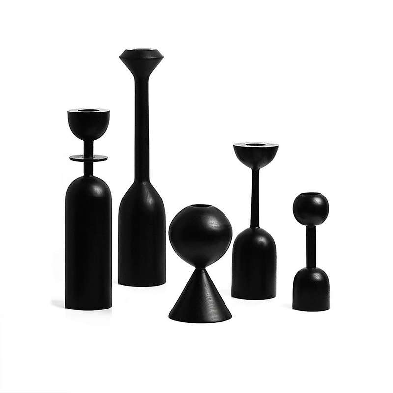 Wooden Candle Holder Black Simple Modern Art Candlestick Decoration Accessories Furniture Decoration