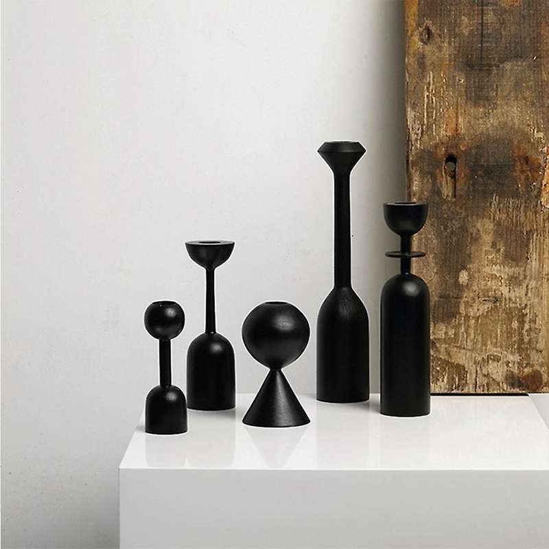 Wooden Candle Holder Black Simple Modern Art Candlestick Decoration Accessories Furniture Decoration