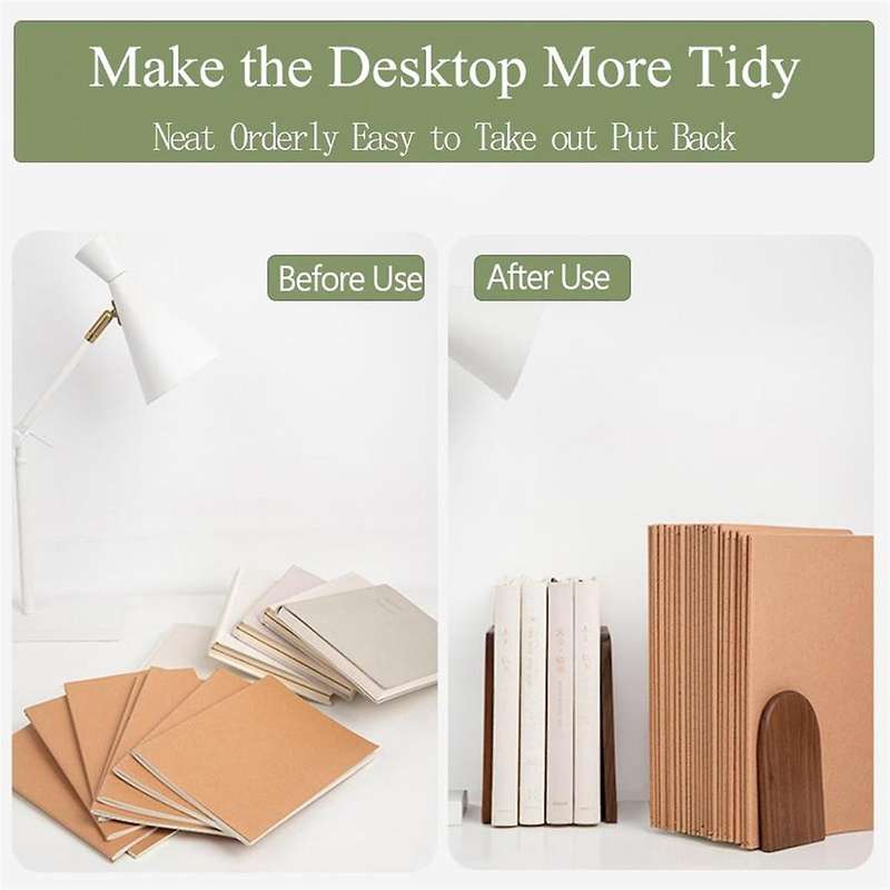 Wooden Bookends Heavy Duty Bookshelf Anti-Slip Bookends(2pcs)