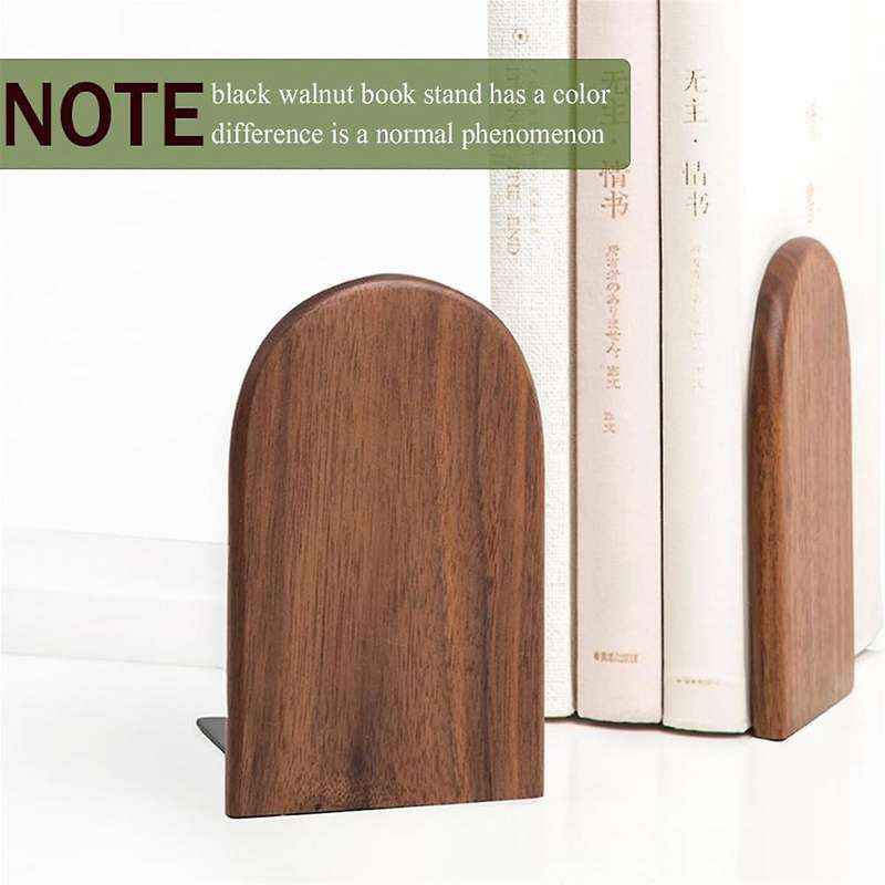 Wooden Bookends Heavy Duty Bookshelf Anti-Slip Bookends(2pcs)