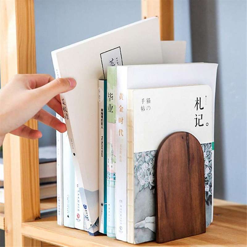 Wooden Bookends Heavy Duty Bookshelf Anti-Slip Bookends(2pcs)