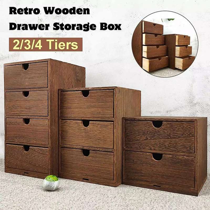 Wooden Box Storage Drawer Wooden Chest of Drawers Jewelry Cosmetics Organizer Office Home Decoration