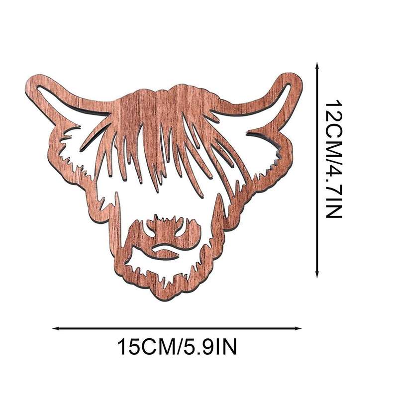 Wooden Coasters,Wooden Cow Coasters,4 PCS Scottish Cow Coasters, Coasters with Base
