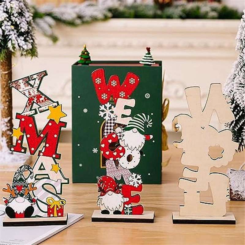 Wooden Christmas Decor,Christmas Centerpieces for Tables,Wood Santa- Christmas Table Decor,Wooden Or