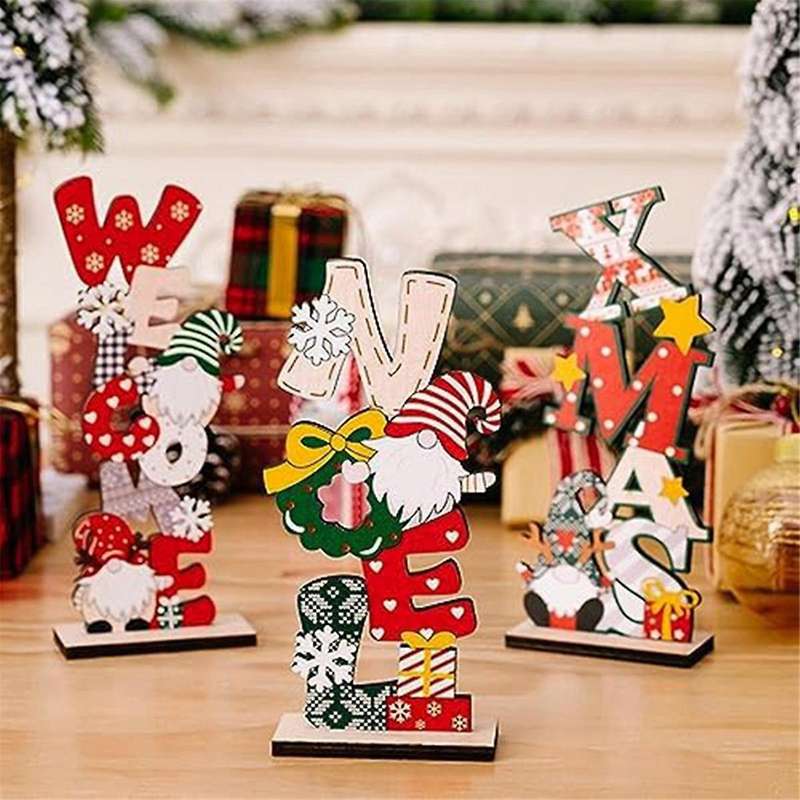 Wooden Christmas Decor,Christmas Centerpieces for Tables,Wood Santa- Christmas Table Decor,Wooden Or