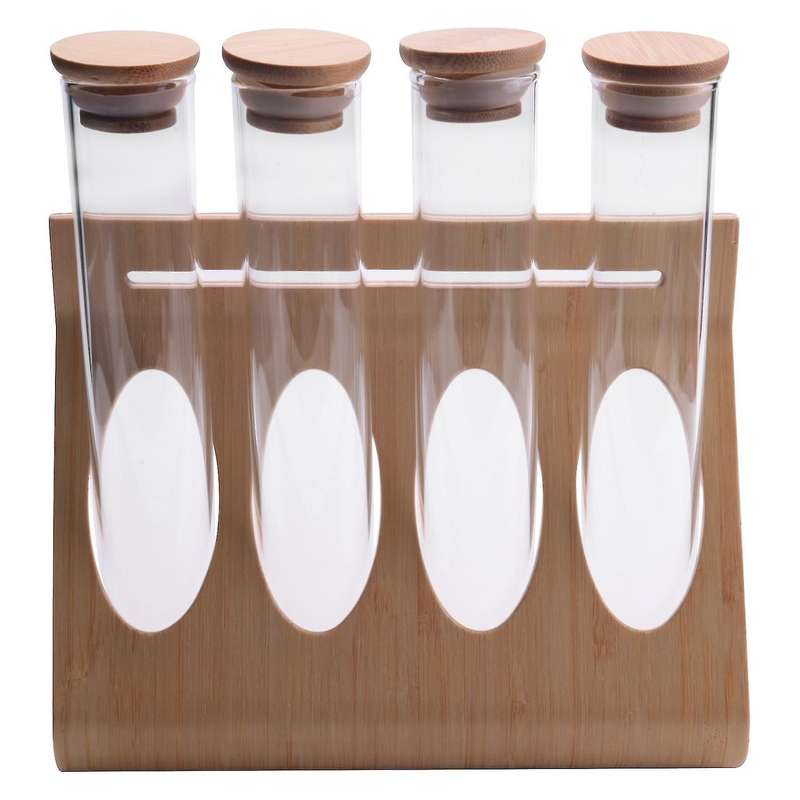 Wooden Coffee Beans Tea Display Rack Stand Glass Test Tube Sealed Storage Decorative Ornaments Cere