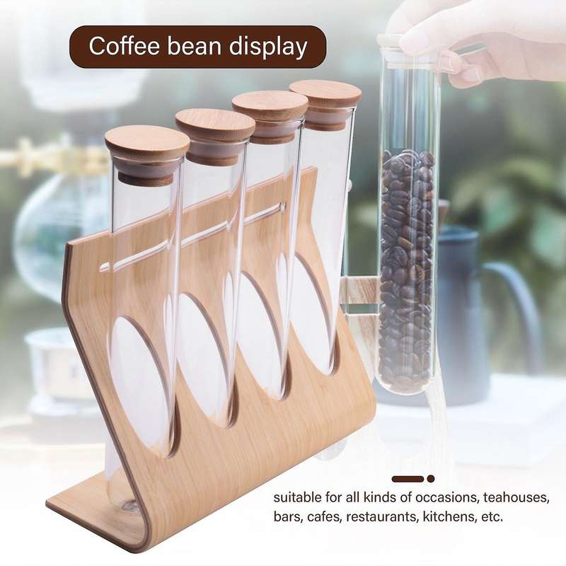 Wooden Coffee Beans Tea Display Rack Stand Glass Test Tube Sealed Storage Decorative Ornaments Cere