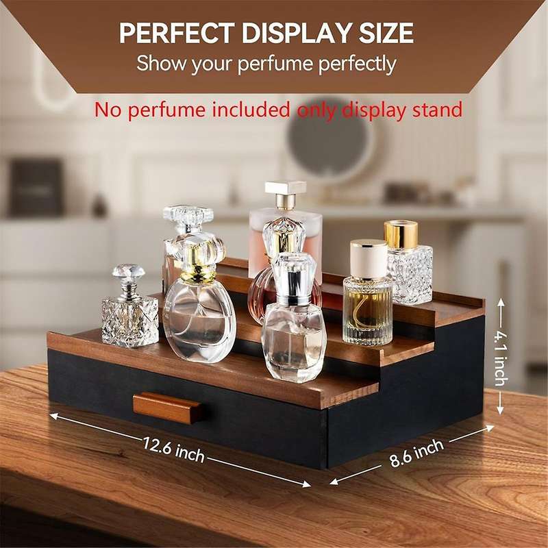 Wooden Cologne Display Stand Organizer for Men,3 Tier Cologne Display with Drawer Storage, Perfume D