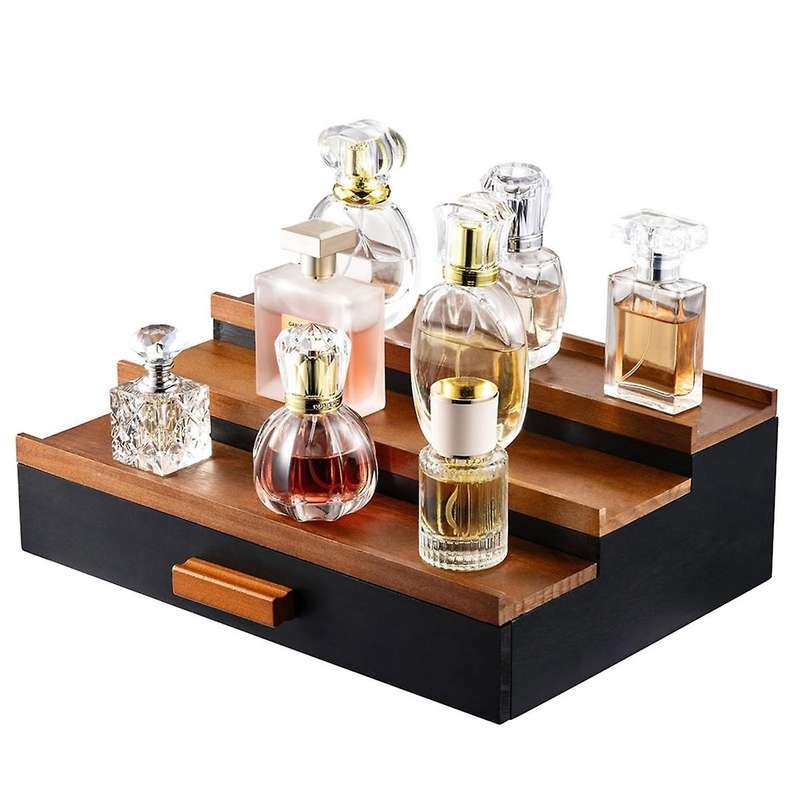 Wooden Cologne Display Stand Organizer for Men,3 Tier Cologne Display with Drawer Storage, Perfume D
