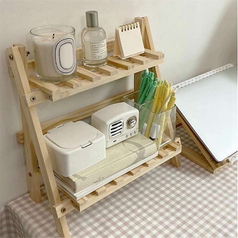 Wooden Desktop Storage Rack Double Log Desk Storage Rack Office Ins Simple Storage Rack