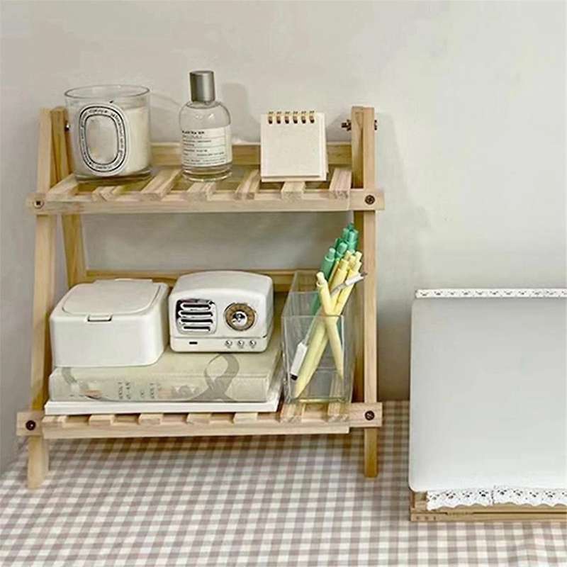 Wooden Desktop Storage Rack Double Log Desk Storage Rack Office Ins Simple Storage Rack