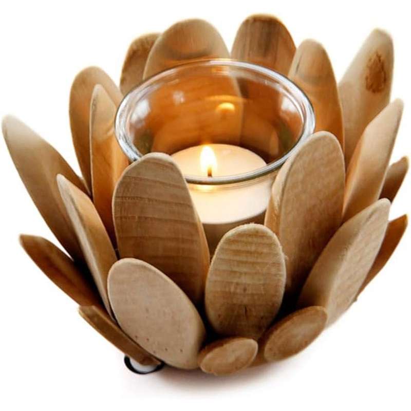 Wooden Flower Candle Holder Wooden Pillar Candle Stand Flower Tea Light Holder Wood Trim Lotus Decor
