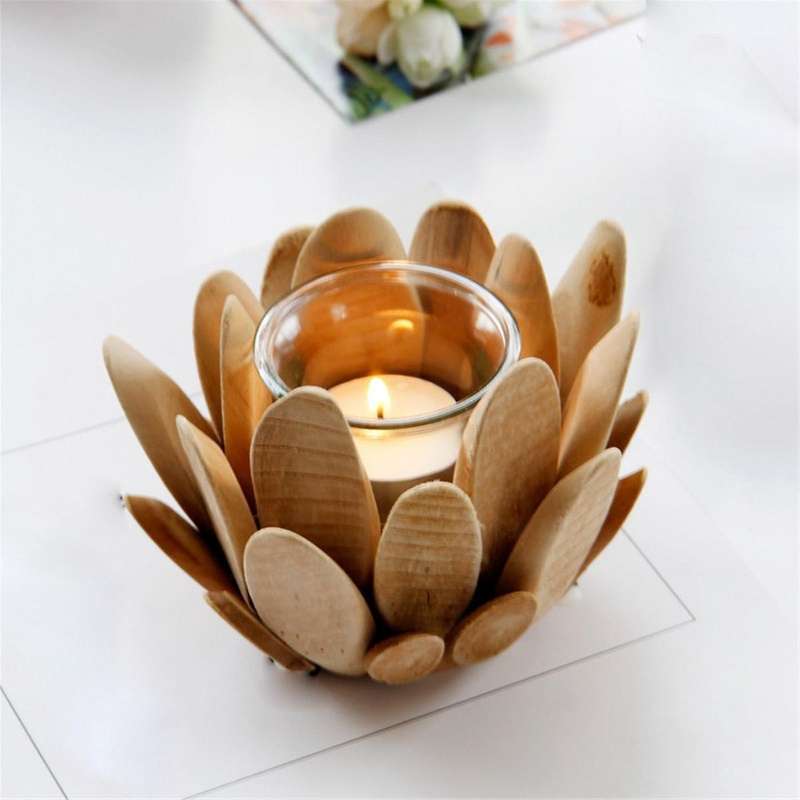 Wooden Flower Candle Holder Wooden Pillar Candle Stand Flower Tea Light Holder Wood Trim Lotus Decor