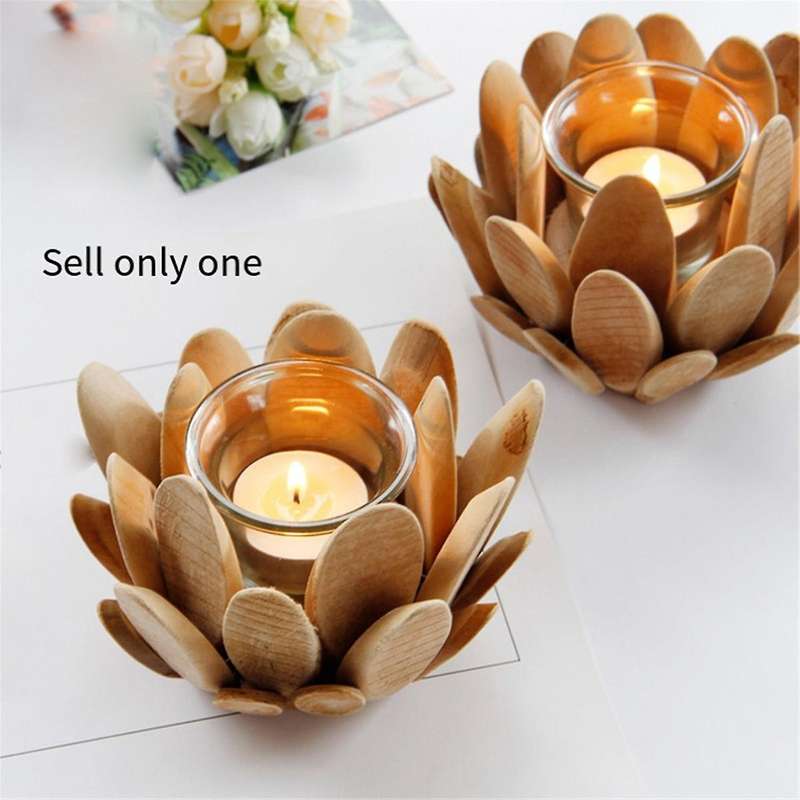 Wooden Flower Candle Holder Wooden Pillar Candle Stand Flower Tea Light Holder Wood Trim Lotus Decor