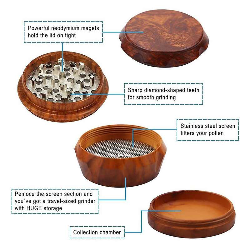Wooden Grinder Large Capacity 4-Layer Grinder with Pollen Scraper Suitable for Home Kitchen Wood Col