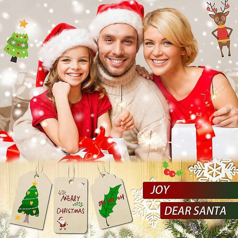 Wooden Gift Tags Christmas Decorations Unfinished Wooden Pieces Wooden Tags with Holes Craft Birthda