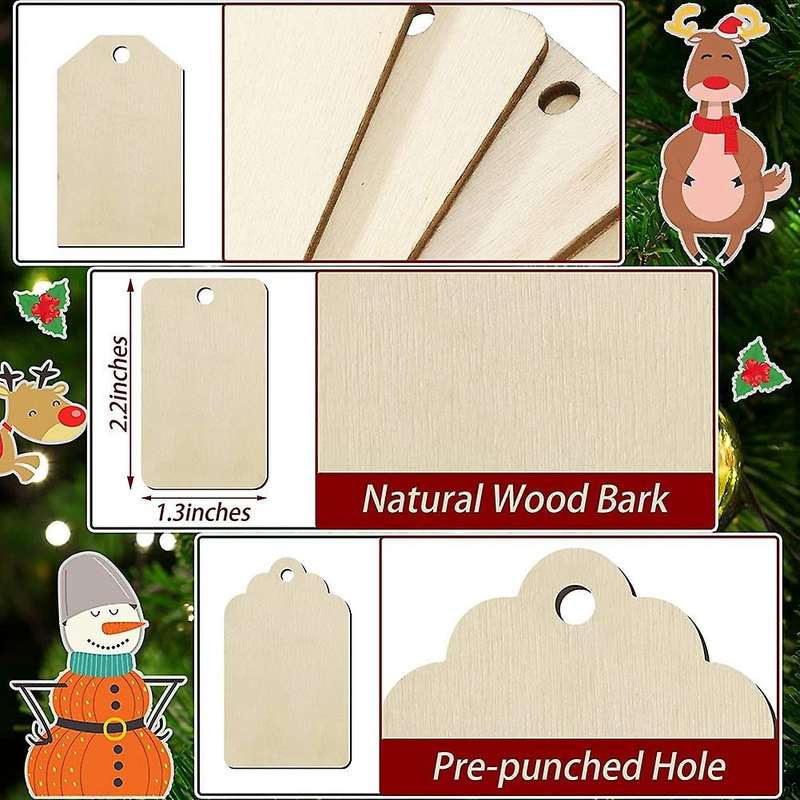 Wooden Gift Tags Christmas Decorations Unfinished Wooden Pieces Wooden Tags with Holes Craft Birthda