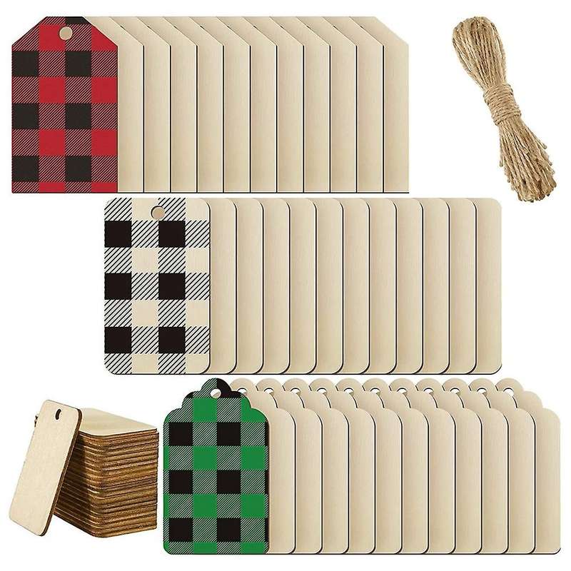 Wooden Gift Tags Christmas Decorations Unfinished Wooden Pieces Wooden Tags with Holes Craft Birthda