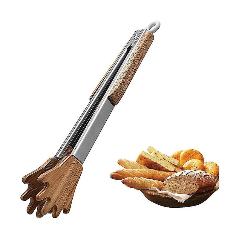 Wooden Kitchen Tongs Palm Clamp Cooking Tongs, Non-stick High Temperature Resistant, Stainless Stee