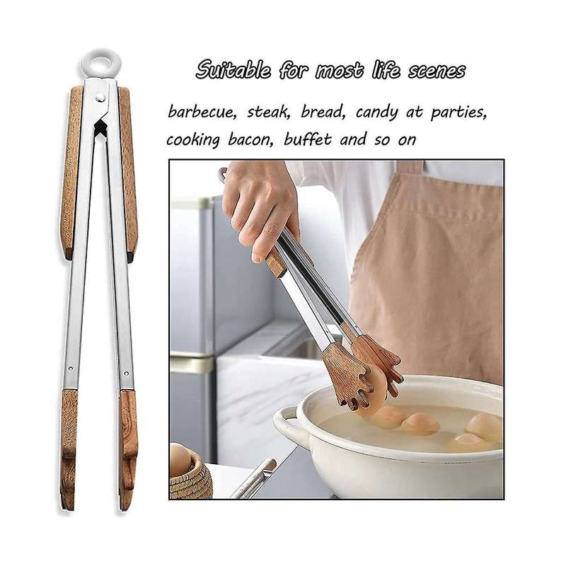 Wooden Kitchen Tongs Palm Clamp Cooking Tongs, Non-stick High Temperature Resistant, Stainless Stee