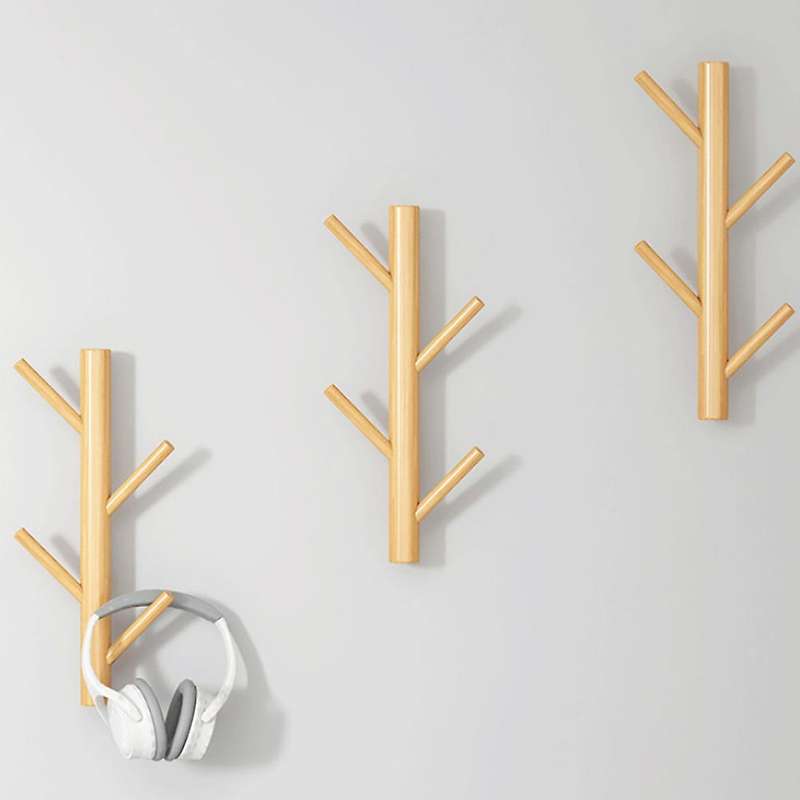 Wooden Hanging Coat Rack Wall Hook Tree Branch Coat Rack Modern Wall-Mounted Vertical Wooden Hat Hoo