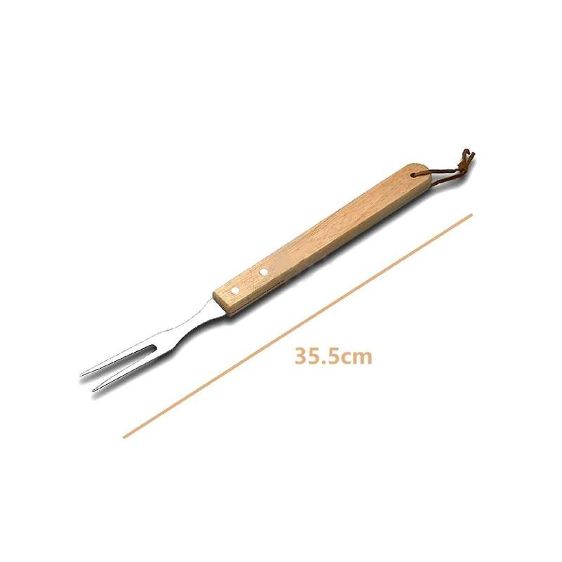Wooden Handle Shovel Fork Outdoor Barbecue Tools BBQ Barbecue Set Grill Household Barbecue Clip , 3P