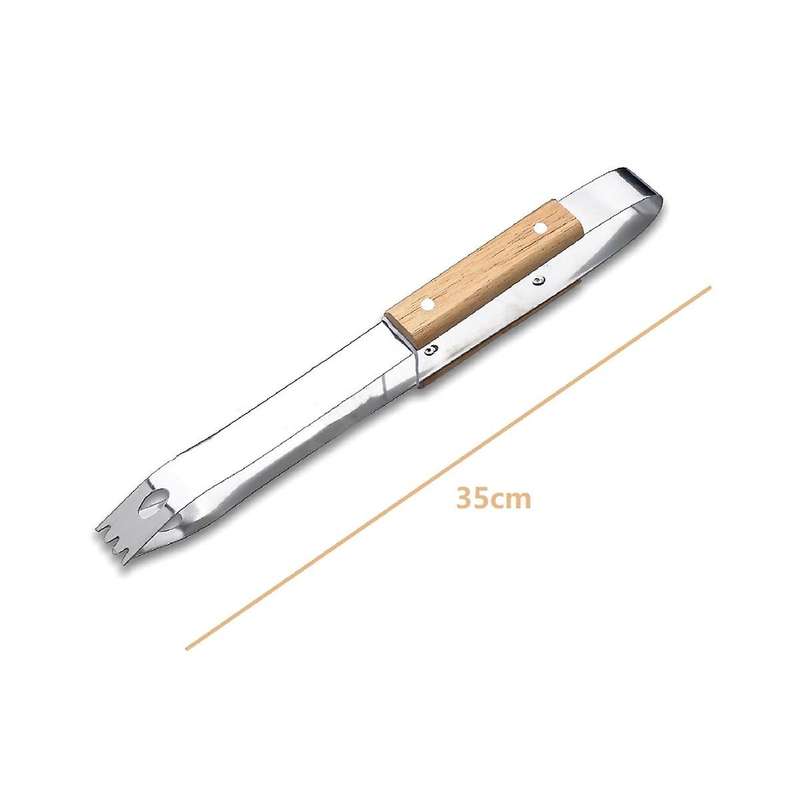 Wooden Handle Shovel Fork Outdoor Barbecue Tools BBQ Barbecue Set Grill Household Barbecue Clip , 3P