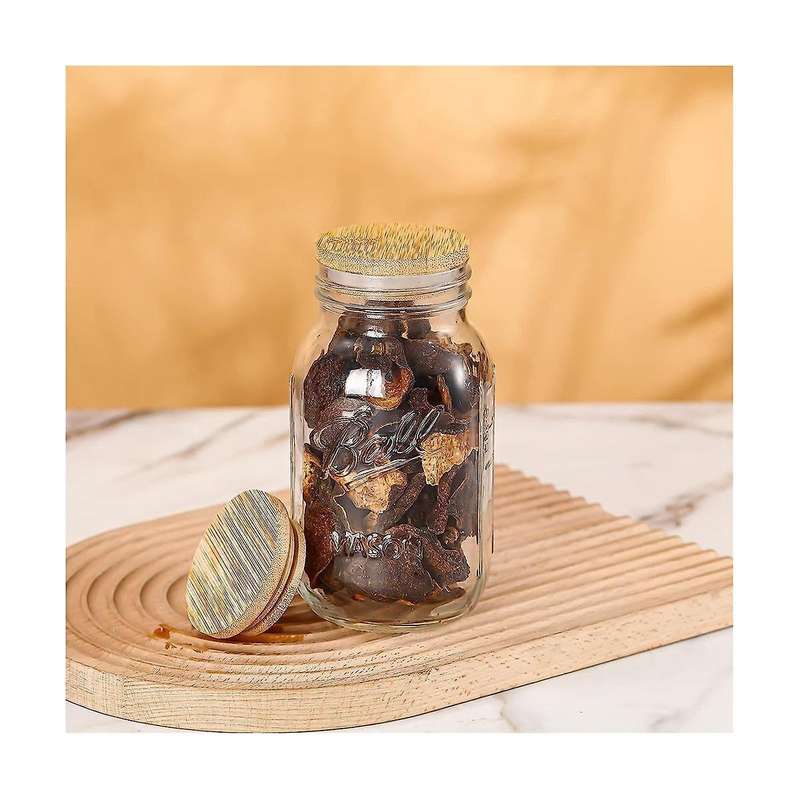 Wooden Jar Lids, 8 Pcs Bamboo Wooden Storage Lids Regular Mouth, Reusable Ball Wooden Lids for Jars