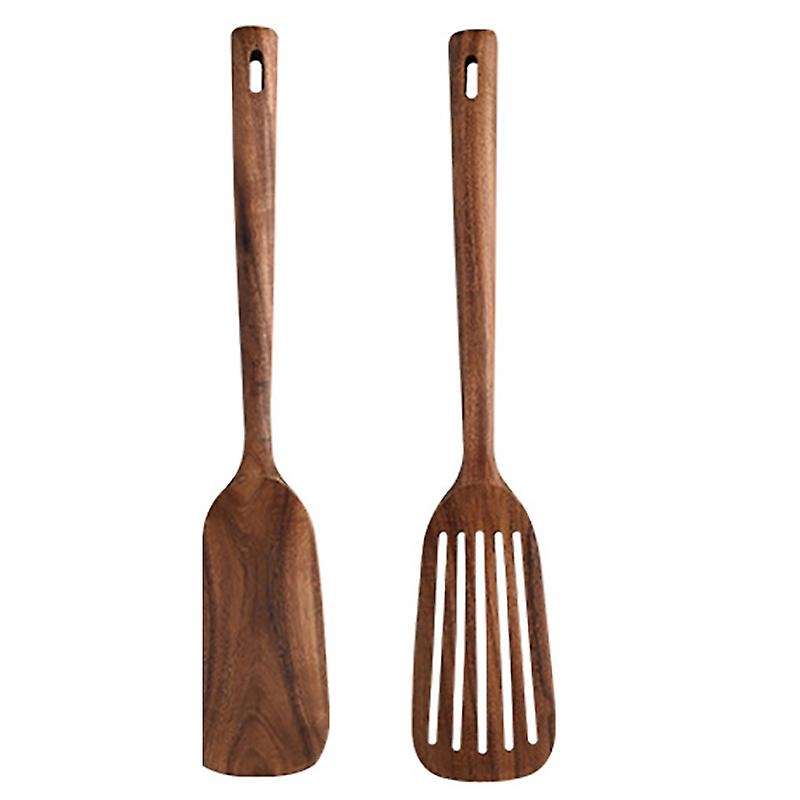 Wooden Kitchen Cooking Utensils,2 Pcs Wooden Spoons and Spatula for Cooking, Sleek, Cookware Use An