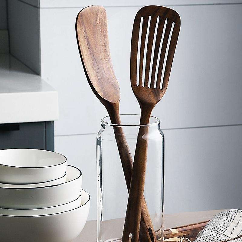 Wooden Kitchen Cooking Utensils,2 Pcs Wooden Spoons and Spatula for Cooking, Sleek, Cookware Use An