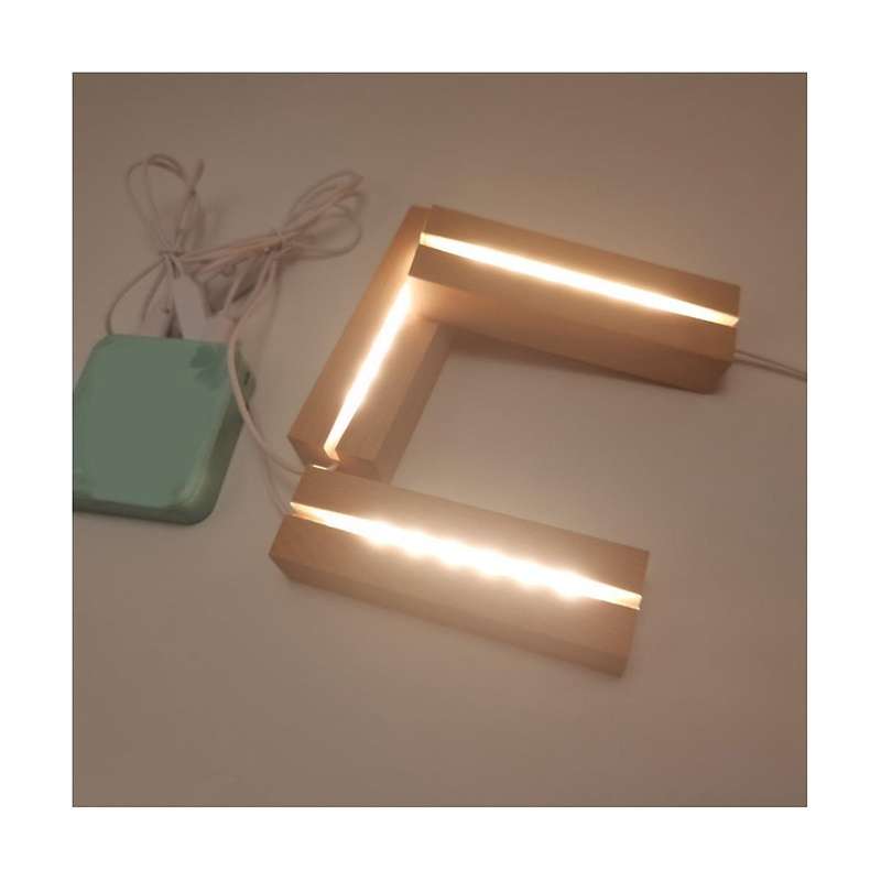 Wooden Led Lights Display Base Stand Light Plate Base Warm Light Rectangle 3d Diy Night Light Base