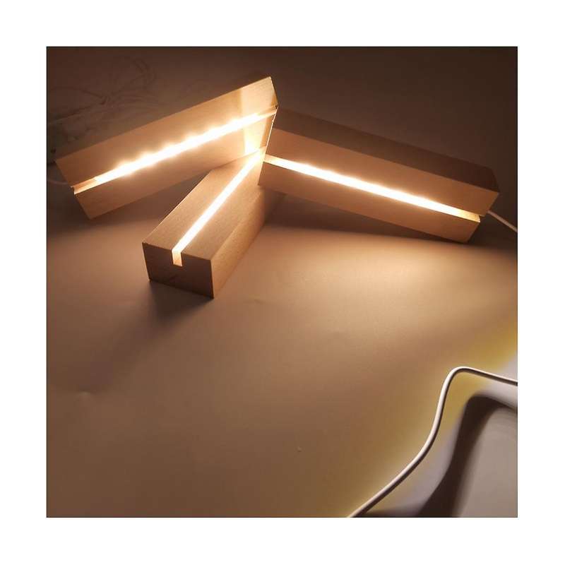 Wooden Led Lights Display Base Stand Light Plate Base Warm Light Rectangle 3d Diy Night Light Base