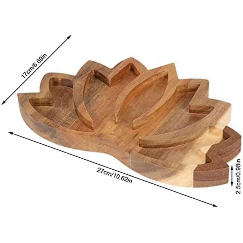 Wooden Lotus Shape Crystal Display Tray Retro Jewelry Essential Oil Crystal Storage Tray