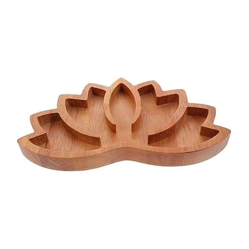 Wooden Lotus Shape Crystal Display Tray Retro Jewelry Essential Oil Crystal Storage Tray