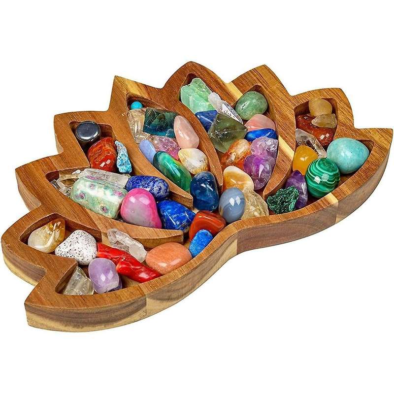 Wooden Lotus Shape Crystal Display Tray Retro Jewelry Essential Oil Crystal Storage Tray