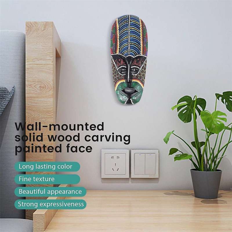 Wooden Mask Wall Hanging Solid Wood Carving Painted Wall Decor Bar Home Decorations African Mask Cr