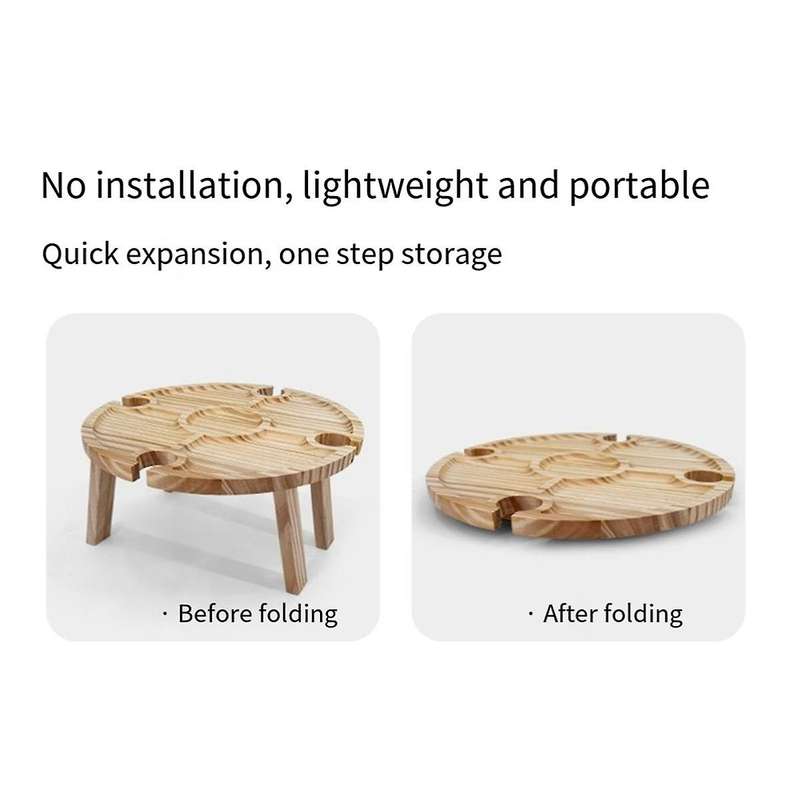 Wooden Outdoor Folding Picnic Table Portable 2 in 1 Wine Glass Rack, Foldable Desk Wine Glass Rack T