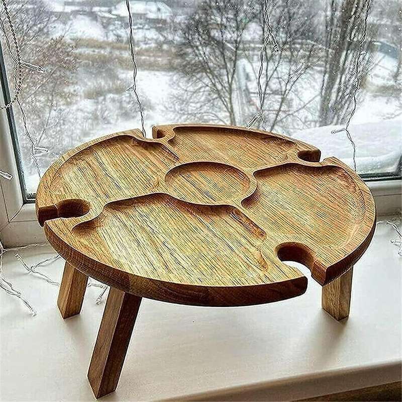 Wooden Outdoor Folding Picnic Table Portable 2 in 1 Wine Glass Rack, Foldable Desk Wine Glass Rack T