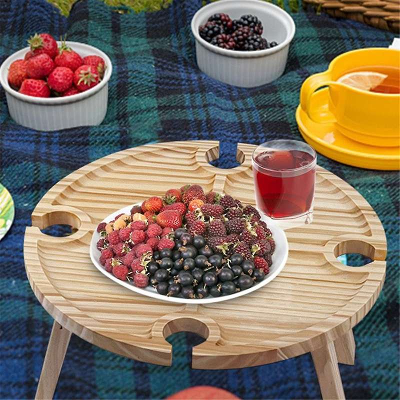 Wooden Outdoor Folding Picnic Table Portable 2 in 1 Wine Glass Rack, Foldable Desk Wine Glass Rack T