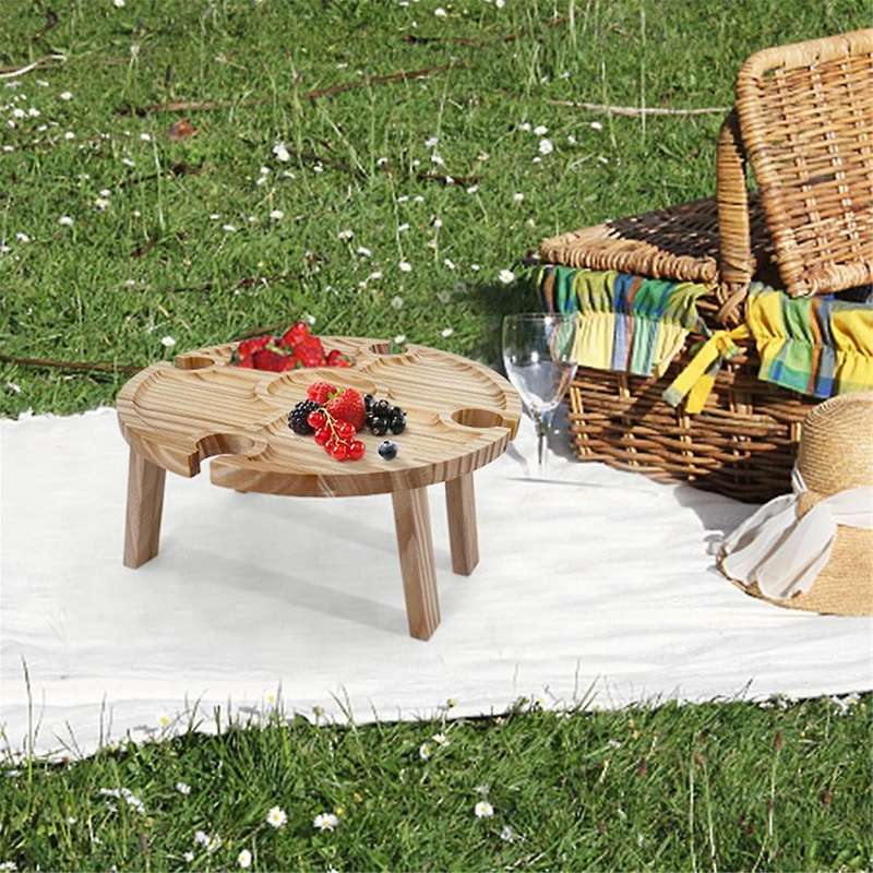 Wooden Outdoor Folding Picnic Table Portable 2 in 1 Wine Glass Rack, Foldable Desk Wine Glass Rack T