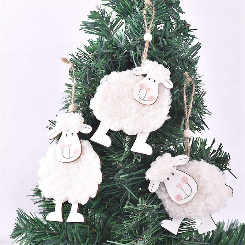 Wooden Pendant Cute Little-Sheep Hanging Ornament for Home Festival Party Front Door Decor Supplies