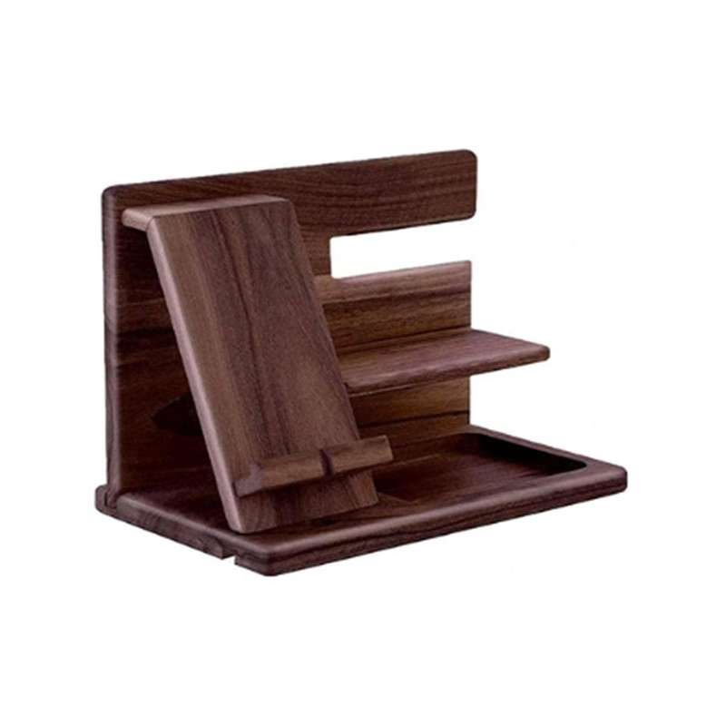 Wooden Phone Docking Station Wallet Stand Watches Purse Holder Desk Organizer