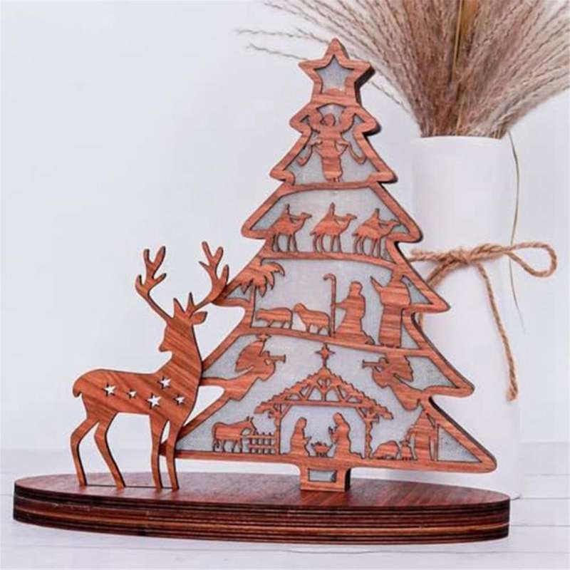 Wooden Nativity Scene Book Display with Light, 3D Wooden Nativity Scene Inspired Ornament