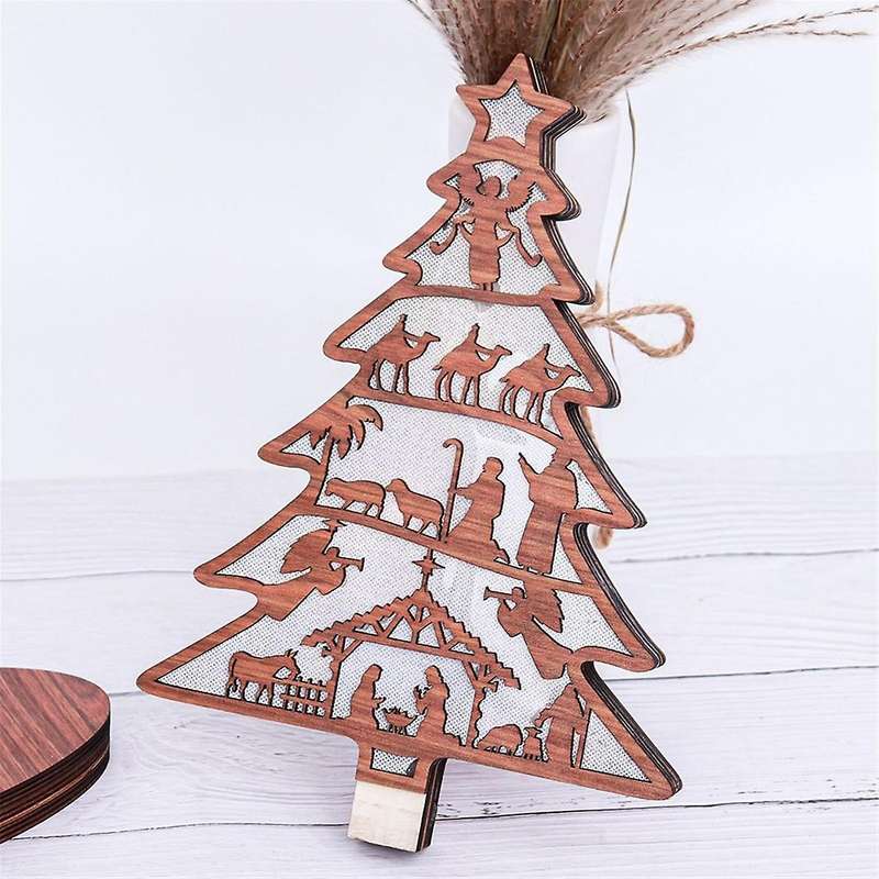 Wooden Nativity Scene Book Display with Light, 3D Wooden Nativity Scene Inspired Ornament