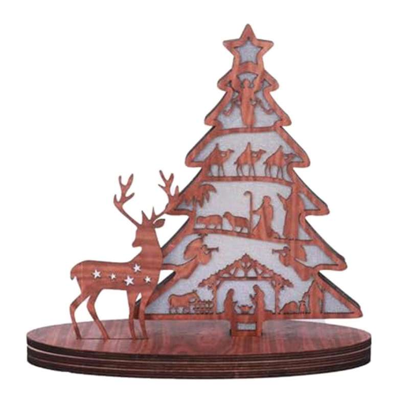 Wooden Nativity Scene Book Display with Light, 3D Wooden Nativity Scene Inspired Ornament