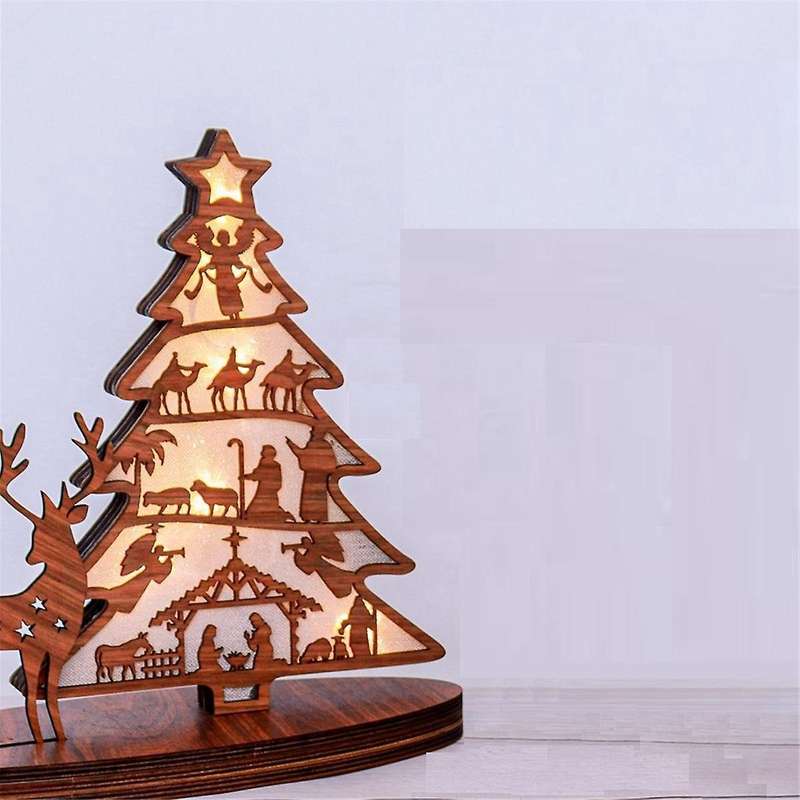 Wooden Nativity Scene Book Display with Light, 3D Wooden Nativity Scene Inspired Ornament