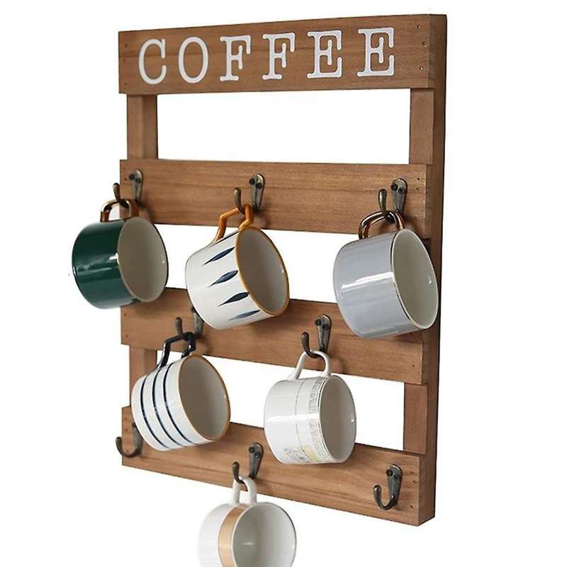 Wooden Mug Storage Rack Coffee Tea Water Cup Hanging Holder Wall Mounted Draining Mug Rack Down Mug