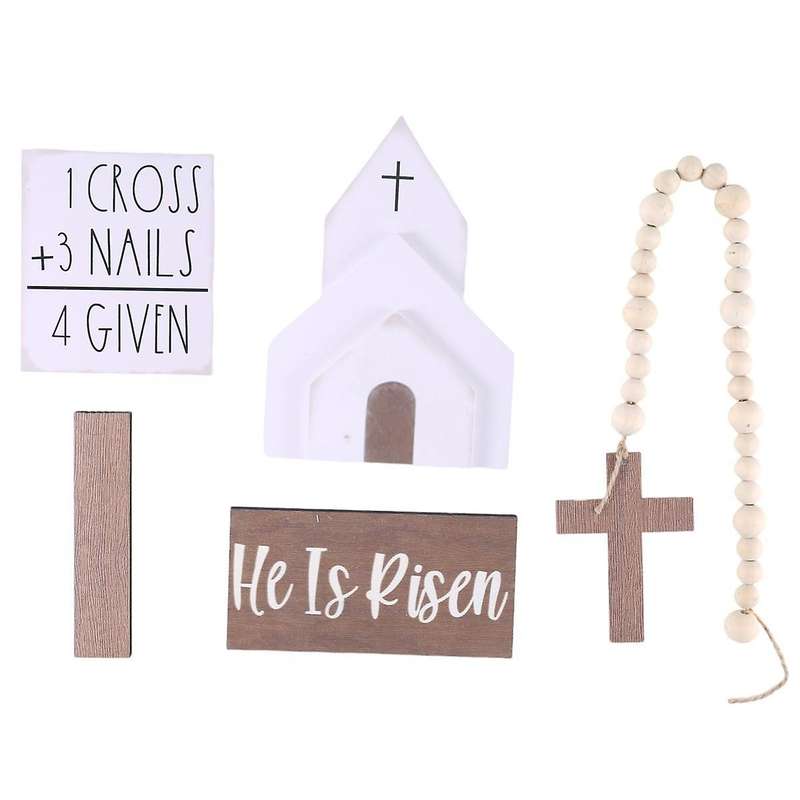 Wooden Signs Easter Tiered Tray Items Rustic Nativity Scene Decor Set for Easter Scene