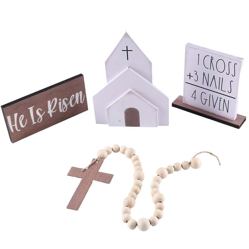 Wooden Signs Easter Tiered Tray Items Rustic Nativity Scene Decor Set for Easter Scene