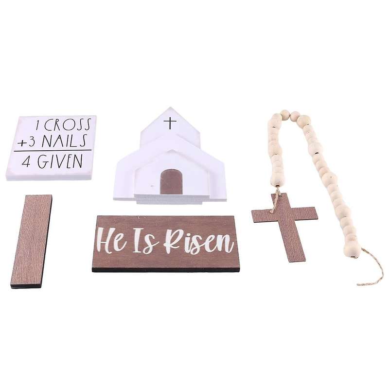 Wooden Signs Easter Tiered Tray Items Rustic Nativity Scene Decor Set for Easter Scene